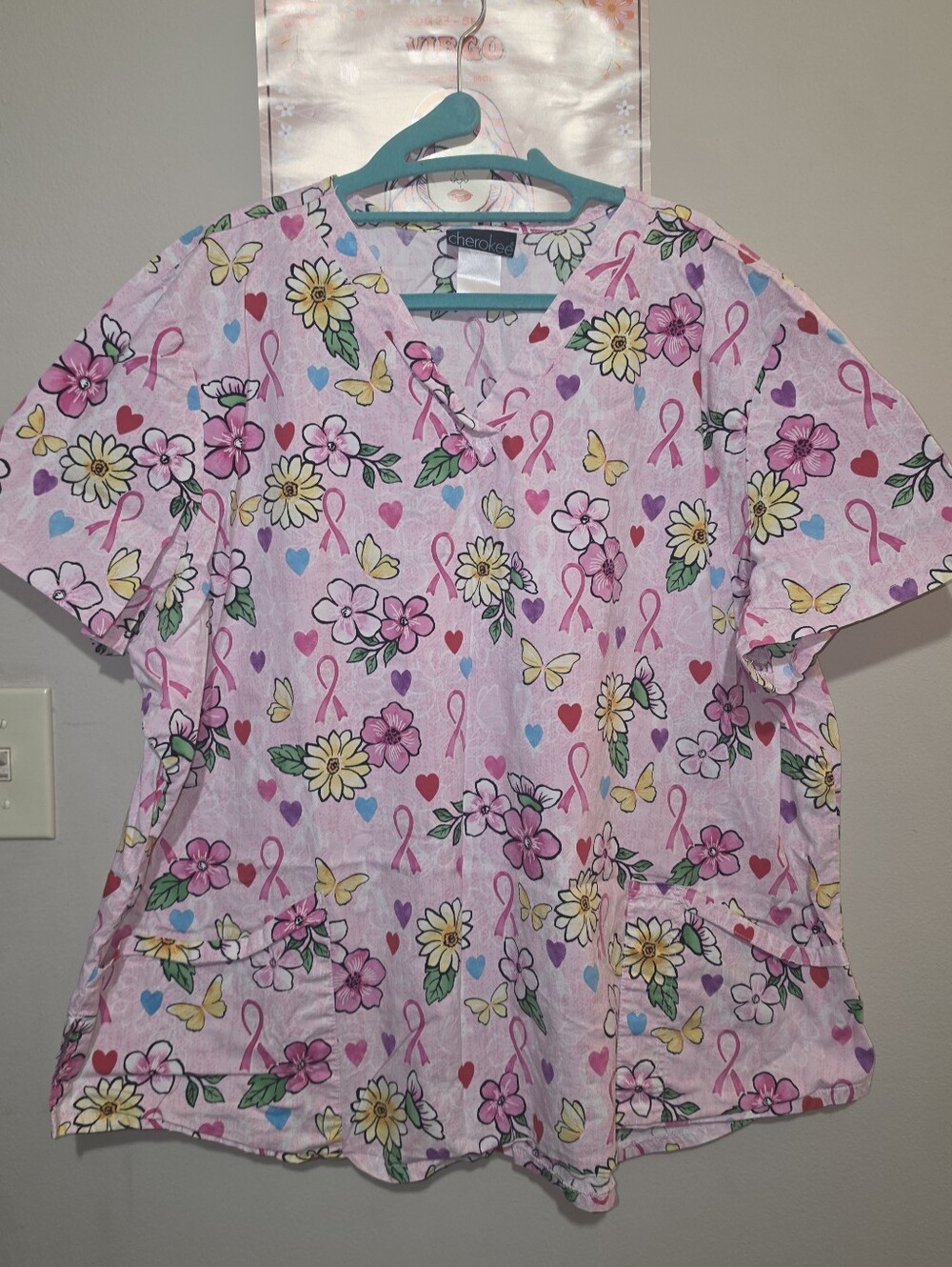 Women's Pink Ribbon Scrub Top 2x